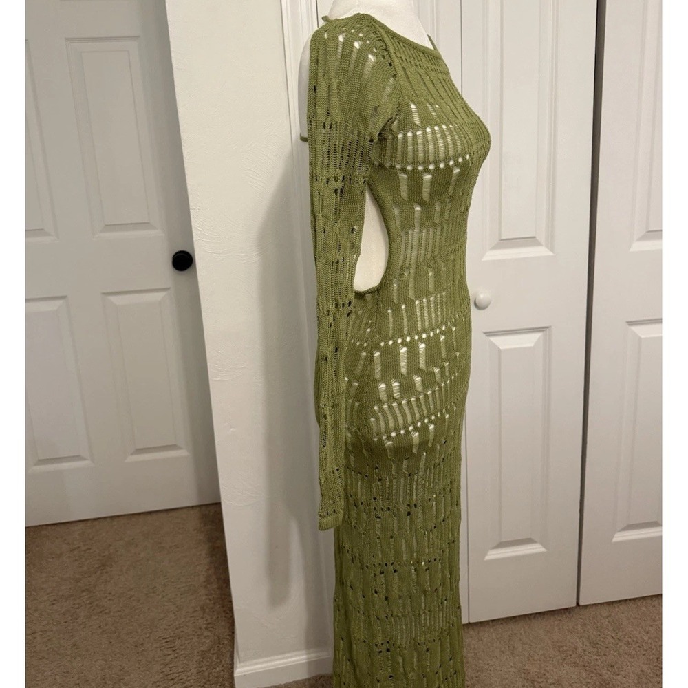 NWT Kollyy Distressed Open Back and Side Dress green Knit Size S-M